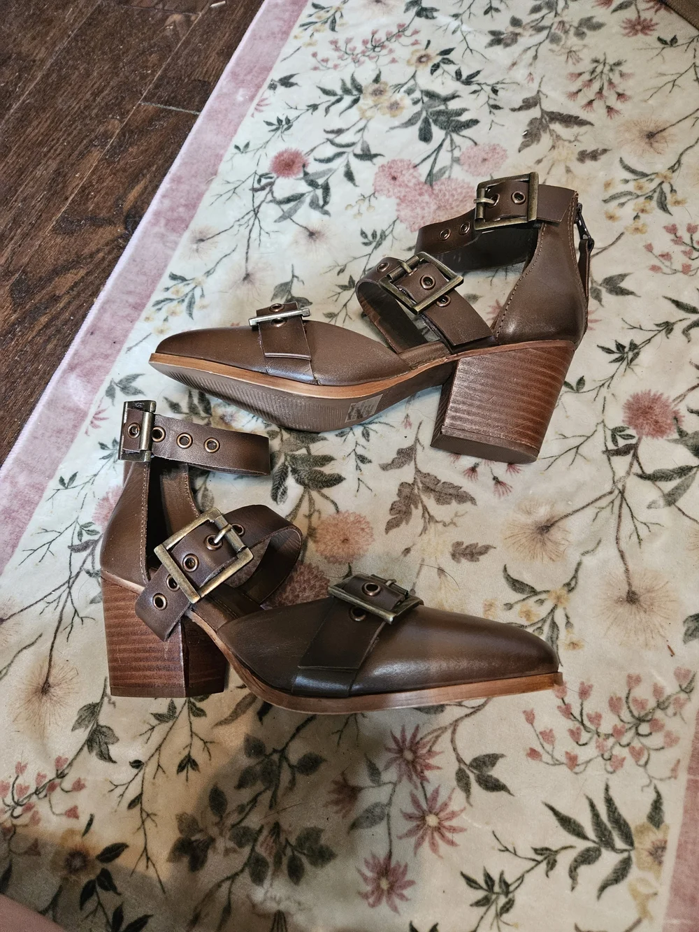 Women’s Brown Buckle Block Heel Ankle Booties